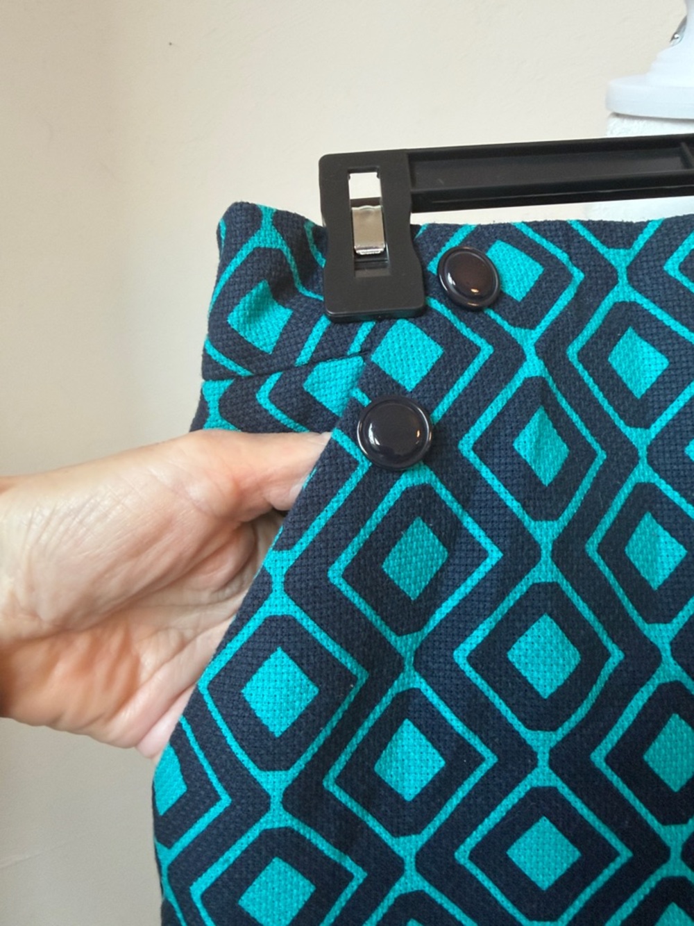 LOFT Teal and Black Geometric Pencil Skirt - Picture 2 of 6